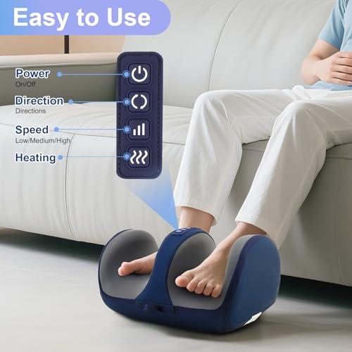 Foot Massager with Heat, Electric Foot and Calf Massager with Roller, Deep Tissue Massage for Plantar Fasciitis, Neuropathy & Pain Relief, Gifts for Women & Men(Blue) - color: Royal Blue