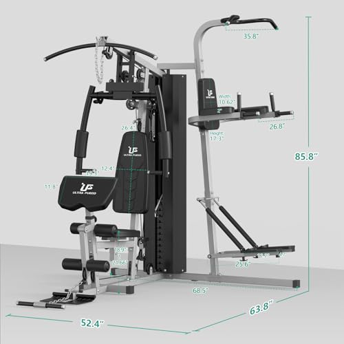 ULTRA FUEGO Multifunctional Home Gym Equipment Workout Station with Pulley System, Arm, and Leg Developer for Full Body Training - style: 118lb Black Home Gym Station with Power Tower