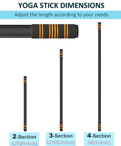 Queension 5ft Adjustable Yoga Stick Made of Sturdy Alloy Steel, Stretching & Mobility Stick with Non-Slip Foam-Sleeveds, Exercise Fitness Pole for Balance & Pilates - color: Black