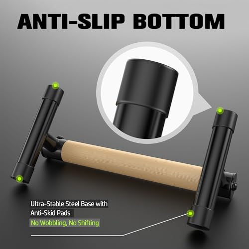 GanFindX Wooden Push Up Bars 9.5/13" 500LB Parallettes for Training | Natural Wood Grip, Black Anti-Slip Steel Base, Heavy Duty Parallettes for Push Ups, L-Sits, Gymnastics & Calisthenics Workout - size: 13"