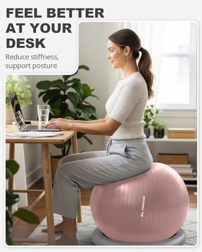Trideer Yoga Ball Chair with Base for Office Desk, Exercise & Stability Ball Seat, Pilates Ball for Core Training, Pregnancy Ball, Back Pain Relief & Active Sitting - color: Pink, size: XL(27-30ines/68-75cm)