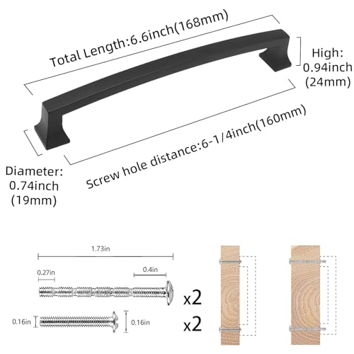 COTYKILEY 10 Pack 6-1/4Inch(160mm) Matte Black Cabinet Handles Black Kitchen Cabinet Pulls Cabinet Door Handles Kitchen Cabinet Hardware - color: Matte Black, size: 6-1/4" Hole Center（160MM）