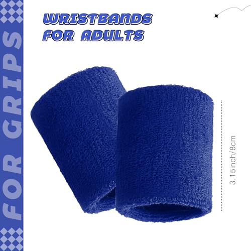 Bememo 24 Pcs Wrist Sweatbands Bulk Sports Wrist Bands for Men Women Breathable Athletic Tennis Wristbands Stretchy Absorbent Cotton Terry for Basketball, Baseball, Gym, Working Out - color: Dark Blue