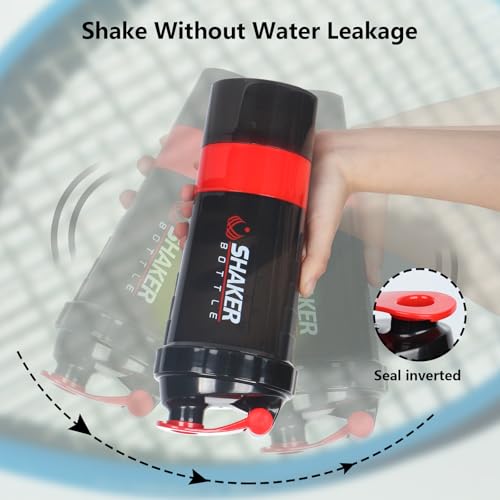 XTK Shaker Bottle 16OZ Protein Shaker Bottles with Mix Ball Portable Sports Water Bottle Leak Proof GYM Cup for Protein Mixes with Storage & Pill Organizer, Ideal for Pre Workout,BPA Free (Red) - color: Red