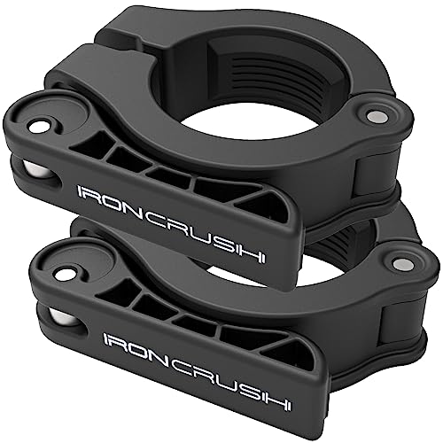 Iron Crush Olympic Barbell Clips - Adjustable & Slim Gym Clamps for Maximum Weight Capacity - Quick Release Barbell Collar Bar Locks for Weight lifting Fitness Training (Black) - color: Black
