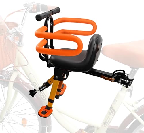 Child Bike Seat for Adult Bike,Retractable Baby Bike Seat Front Mounted for Children 2-6 Years Old - color: gold with black