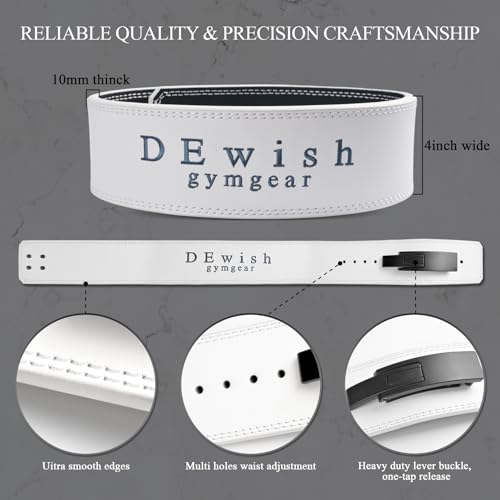 Weight Lifting Belt, 10mm Thick, 4-Inch Wide Heavy Duty Leather Lever Gym Belt, Ideal for Weightlifting, Squats, Deadlifts, Powerlifting, Cross Training and Weight Training - color: White, size: L(40"-44")