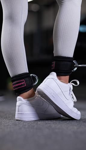 Fitgriff® Ankle Straps V3 for Cable Machine (2 Pieces) - Gym Workout Equipment - Leg Pulley Attachment, Kickback Straps - color: Black/Pink