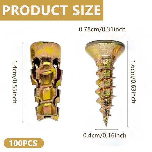 6×14mm Short Expansion Screw Set for Cabinet Hinge Repair & Stripped Thread Restoration, 100 pcs Secure Cabinet Door Fastening (100PCS)