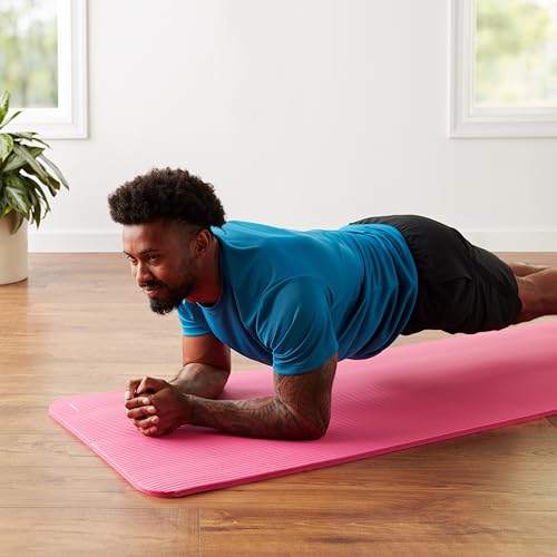 Amazon Basics Extra Thick Exercise Yoga Mat with Carrying Strap - color: Pink, style: 1/2 Inch