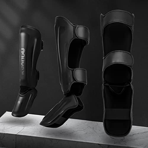Muay Thai Shin Guards for MMA Sparring, Martial Arts,Kickboxing | Leg Instep Protection Pads, Kickboxing MMA Training, Sparring Gear, Professional MMA Equipment - color: Black, size: Large
