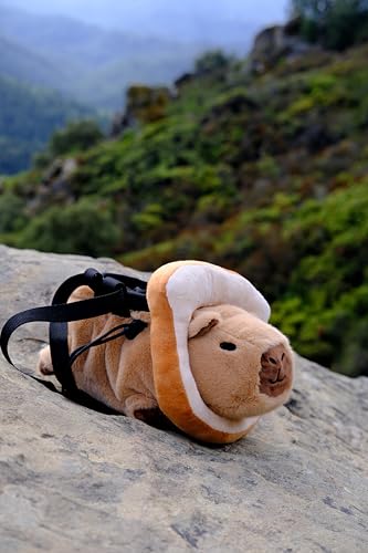Rock Climbing Chalk Bag – Cute Plush Chalk Bag for Bouldering, Gym, Indoor & Outdoor Climbing – Drawstring Closure, Adjustable Waist Belt – Fun Character Design for Climbers - color: Capybara Bread (long)