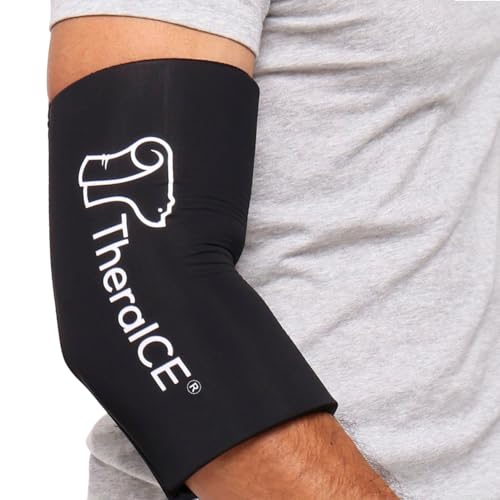 TheraICE Elbow Ice Pack Wrap, Compression Sleeve for Tennis & Golfers Elbow | Forearm & Arm Ice Sleeve for Bursitis, Tendonitis Relief, Reusable Cold Pack, Women & Men - color: Black, size: Large/X-Large