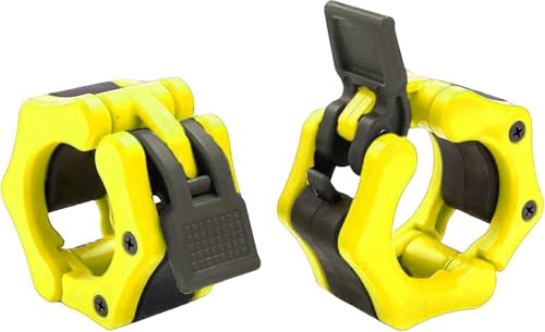 USA Made Olympic Barbell Collar 2 inch Quick Release Pair of Locking 2" Pro Weight Bar Plate Locks Clamp Clips for Workout Weightlifting Fitness Training - color: Yellow W/ Black, style: Classic Imported