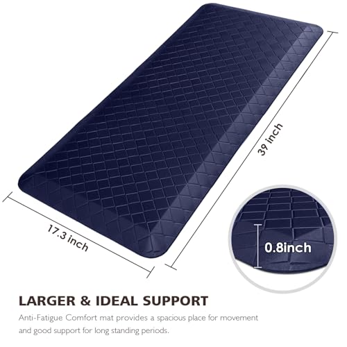 HappyTrends Kitchen Runner Rugs Anti-Fatigue mats - 4/5 Inch Thick Non Slip Waterproof Ergonomic Comfort Mat for Kitchen, Floor Home, Office, Sink, Laundry (17.3"x 39",Blue) - color: Blue, size: 39"L x 17.3"W x 0.8"Th