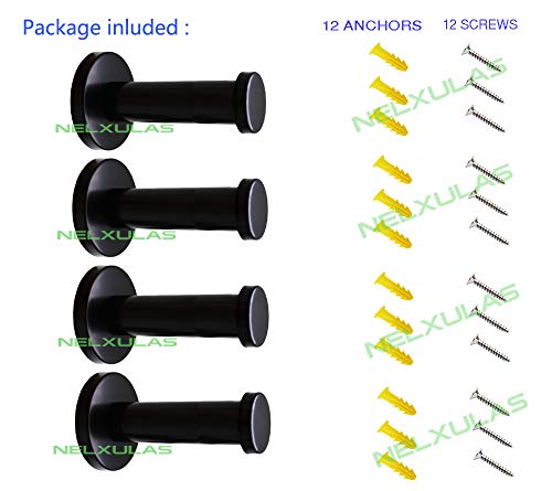 Classic Black Stainless Steel Heavy Duty Wall Mount Hooks, Bath Towel Hooks, Coat Hanger, Handbag Hooks, 4 in Pack (2-4/5") - size: 2-4/5"