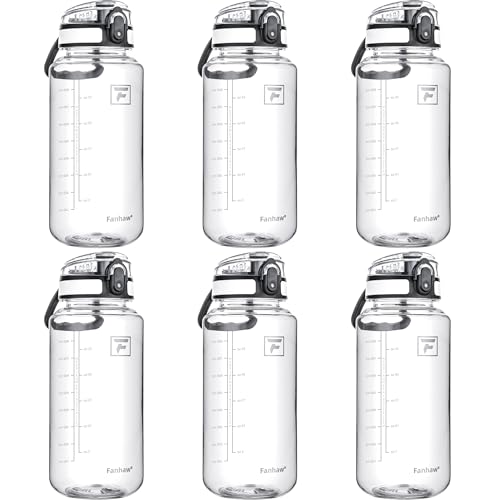 Fanhaw 32 Oz Clear Tritan Water Bottle (6 Pack), BPA-Free & Leak-Proof, Wide Mouth with Anti-dust Chug Lid, Reusable Plastic Bottle for Gym, Travel, School & Office (Clear&White) - color: Clear&White, size: 32 Ounces (Pack of 6)
