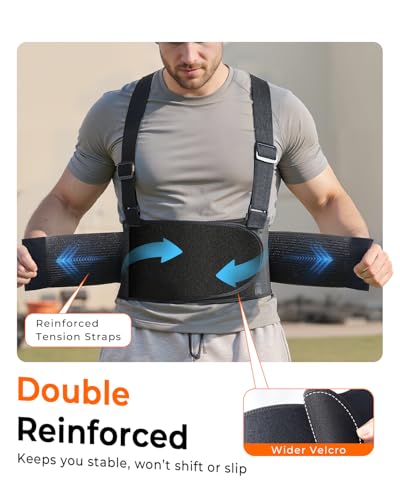 Medical-Grade Work Back Brace with Adjustable Shoulder Straps [Stronger Support & Breathable Mesh] Lower Back Support Belt for Men Women - Pain Relief for Lifting, Warehouse, Construction & Moving - size: Large