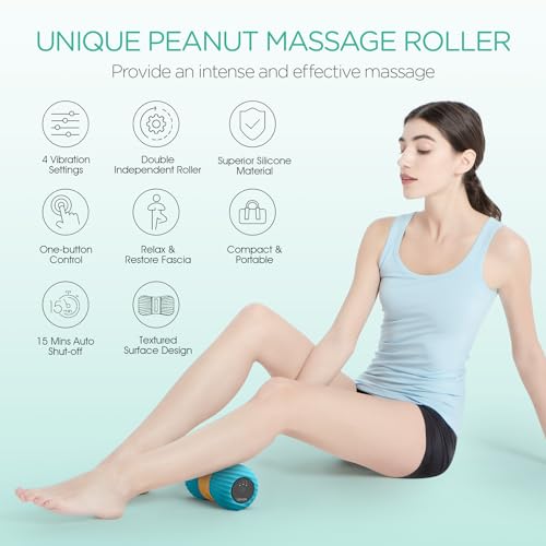 VOYOR-HEALTH Vibrating Peanut Massage Ball Roller, Electric Double Lacrosse Massage Ball with 4 Intensities for Muscle Pain Relief, Rechargeable Deep Tissue Massage, Yoga Sports Fitness MB300 (Blue) - color: Blue