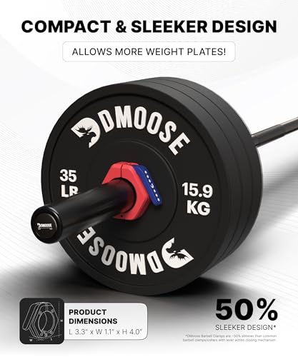 DMoose Fitness Barbell Clips 2 Inch (Pair) - Quick Release Olympic Barbell Clamps & Collars with Anti Slip TPR Grip for Secure Weightlifting and Powerlifting - Weight Clips for Bars at Home or Gym - color: American, style: Non Magnetic