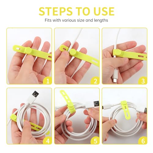Oligei 25 Pcs Silicone Cable Ties, Cable Ties Reusable, High Elasticity Cord Wraps for Electrical Cords, Cord Organizer for Earphone, Phone Charger(Yellow) - color: 25p∣yellow