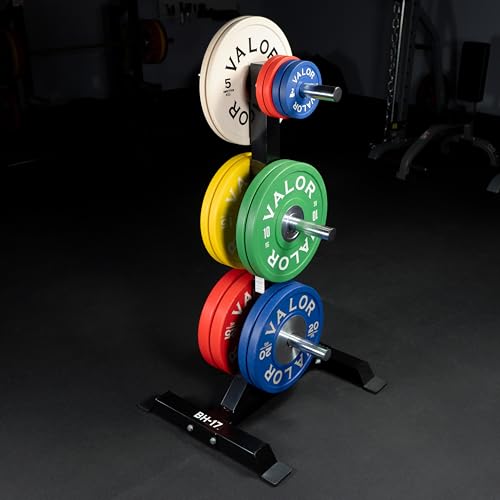 Valor Fitness Weight Plate Rack with Barbell Holders – Heavy-Duty Steel Storage Tree with 6 Pegs and 2 Vertical Bar Sleeves for Standard and Olympic Plates – 800 lb Capacity for Home & Garage Gyms - color: D: BH-17 Bumper Plate Storage Tree