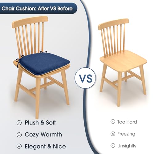 TushGuard Chair Cushions, 4 Pack Memory Foam Chair Pads, Thin Seat Cushion, Kitchen Chair Cushions Set of 4, Anti-Slip Backing & Fixed Straps, 1.4 in Thick, Navy Blue - color: Navy Blue