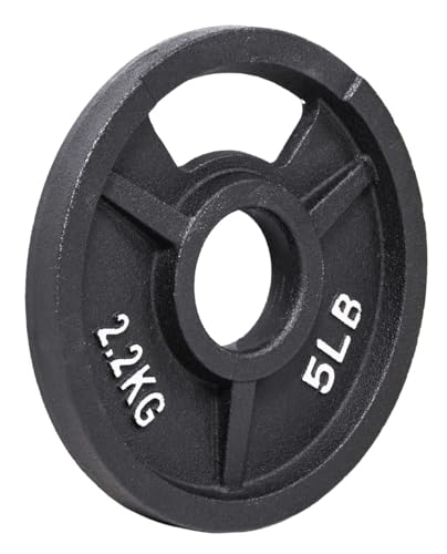 Fitvids 2-Inch Olympic and 1-Inch Standard Cast Iron Weight Plate for Strength Training & Weightlifting, Multiple Weights Available - color: Olympic (2-Inch Center), style: 5LB Set of 4