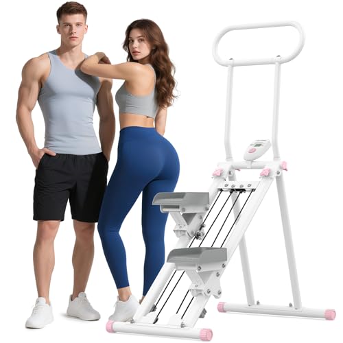 HXD-ERGO Stair Stepper for Home, New Version 6 Adjustable Resistance Vertical Climber Cardio Exercise Machine, Folding Stair Climber for Full Body Workout with Adjustable Handlebar - color: White