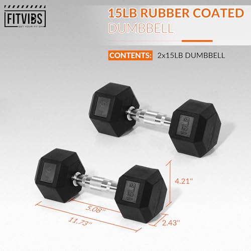 Fitvids Hex Dumbbells Rubber Coated Hand Weights for Exercises and Fitness Home Gym, 5-50 LB Pair - style: 15LBS Pair