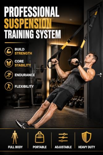 Home Resistance Training Kit with Handles & Door Anchor, Suspension Trainer System for Full Body Workout, Adjustable Bodyweight Resistance Bands for Home Gym, Strength Training & Core Fitness - color: Yellow