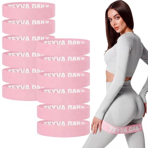 12 Pcs Fabric Resistance Bands for Working Out, Non-Slip Exercise Bands for Women, Pink Booty Elastic Loop Band for Glute Butt Thigh Yoga Pilates Stretching Gym Studio - color: Light Pink