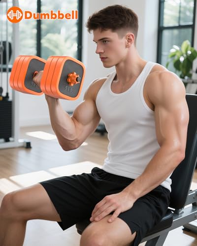 Rendpas Adjustable Dumbbell Set of 2 with Connector, 45/65/85 lbs Free Weights, 4-in-1 Barbell Kettlebell Push Up Stand Home Gym for Men Women - color: 85LB-orange