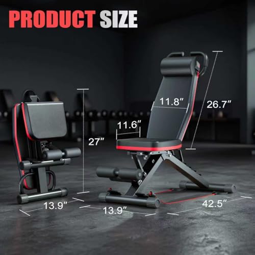 ALSO GO Adjustable Weight Bench, Workout Benches with Leg Extension, Foldable Incline Decline Bench Press, Roman Chair, Full Body Strength Training Equipment for Home Gym - color: Classic Black