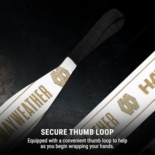 Hayabusa Mayweather Stretch Hand Wraps for Men and Women, 180 inches - color: White/Gold