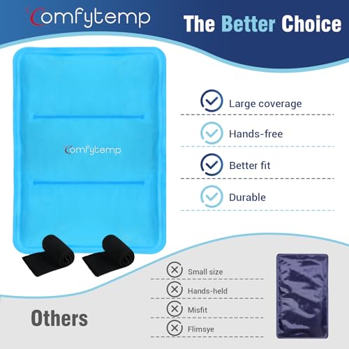 Comfytemp Ice Packs for Injuries Reusable, Large Hot Cold Gel Pack for Shoulder Back Knee Pain Relief, Instant Compress for Arthritis, Swelling, Sprains, Bruises, 2 Adjustable Straps, 10.5"x14.5" - size: 10.5"x14.5"