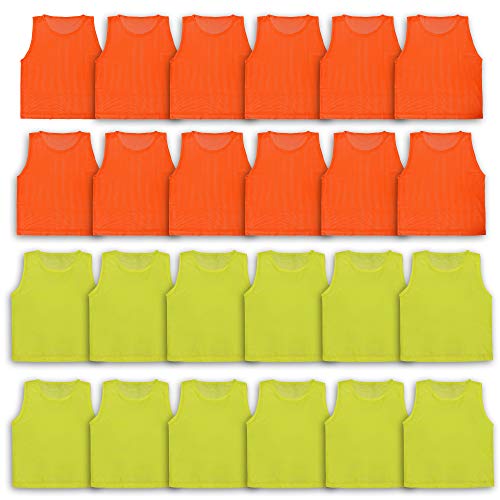 Athllete LITEMESH Pinnies (Set of 12/24 Practice Vests) Youth Pinnies, Pennies for Sports Youth, and Scrimmage Vests - color: 12-neon Yellow + 12 Orange, size: Teen/Adult