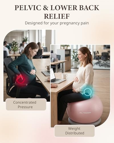 Trideer Yoga Ball Chair with Base for Office Desk, Exercise & Stability Ball Seat, Pilates Ball for Core Training, Pregnancy Ball, Back Pain Relief & Active Sitting - color: Pink, size: XL(27-30ines/68-75cm)