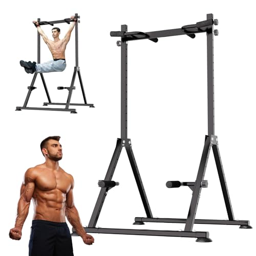 Tappio Folding Power Tower Dip Station Pull Up Bar, Multifunctional Pull Up Tower Adjustable Height, Triangular Structure Strength Training Workout Equipment for Home Gym Fitness