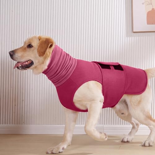 ROZKITCH Dog Anxiety Calming Hoodie, Soft Neck Wound Cover with Long Turtleneck, Breathable Anti-Anxiety Vest for Vet Visits with Adjustable Fit Rosered M - color: RoseRed, size: M