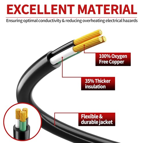 16/3 10A 125V 1250W 100 Ft Outdoor Extension Cord Waterproof, Weatherproof & Flame Retardant Black 3 Prong Power Cord Outside for Lawn & Garden, SJTW ETL Listed