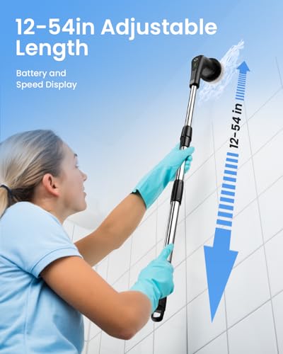 Leebein Electric Spin Scrubber, Cordless Cleaning Brush with 8 Replaceable Brush Heads, Tub and Floor Tile Power Scrubber Dual Speed with Adjustable & Detachable Handle for Bathroom Tub (All Black) - color: All Black