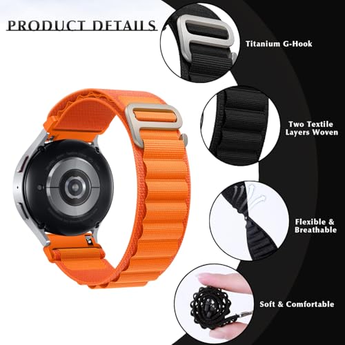Nylon Band Compatible with Samsung Galaxy Watch 7/FE/6/5 Pro 4 3/Watch 4 6 Classic/Active/Gear S2 S3 Frontier Band, 20mm 22mm Sport Loop Strap for Galaxy Watch 47mm 43mm 45mm 40mm 44mm 42mm 46mm 41mm - color: Sport- Orange, size: 20mm