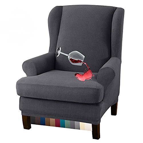 Granbest Premium Water Repellent Wingback Chair Cover 2-Piece High Stretch Jacquard Fabric Wing Back Chair Slipcovers (Wing Chair Cover, Gray) - color: Grey