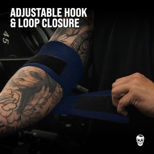 Gymreapers Weightlifting Elbow Wraps (1 Pair) - Flexible 40'' Elbow Compression Strap & Joint Support Brace - for Bench Press, Powerlifting, and Pressing - color: Navy