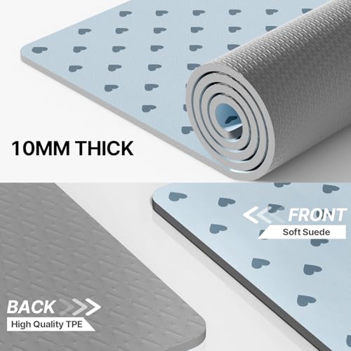 ILILI Yoga Mat 10mm Thick, Suede&TPE Exercise Mat, 76"L*28"W Extra Long, 0.4 Inches Soft and Comfortable, 193*70cm Fitness Mat with Strap, Portable for Yoga, Pilates, Floor Exercise, Home and Outdoor Use, Eco Friendly - color: Blue