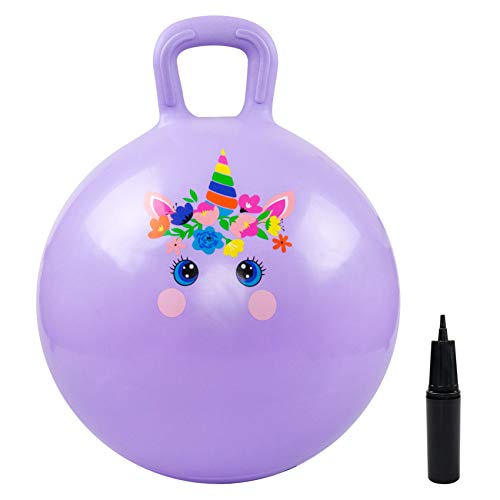 Hopper Ball, Unicorn Hopping Toys for Kids, 20 Inch Bouncy Ball with Handle, Purple Inflatable Bouncing Hoppity Hop Toys for Boys and Girls Gifts - color: Purple Unicorn, size: Age:7-12(20''/50cm)