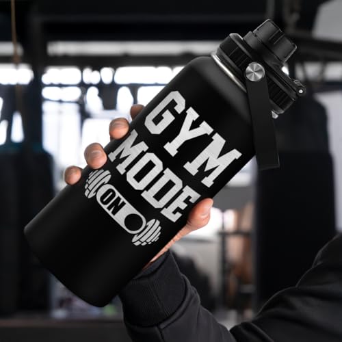 SANDJEST Gym Insulated Engraved Stainless Steel Water Bottle 32oz, Vacuum Chug Lid Travel Tumbler For Men Friends Dad Gymer Trainer, Gym Mode on, Birthday Christmas Father's Day - color: Gym