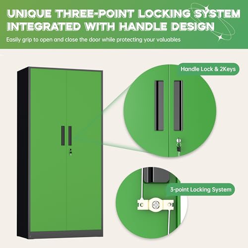 INTERGREAT Metal Storage Cabinet,72" Steel Lockable File Cabinet with Locking Doors and Adjustable Shelves,Locking Tool Cabinets for Office,Home,Garage,Gym,School (Black Green) - color: Black Green, size: MSC-D16