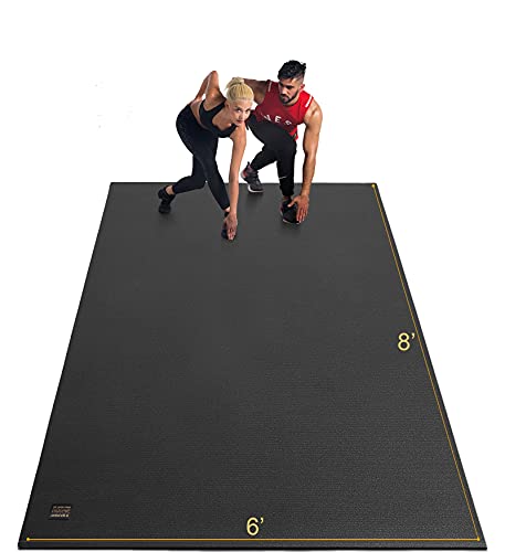GXMMAT Extra Large Exercise Mat 16'x6'/12'x6'/10'x6'/8'x6'(7mm), Extra Wide Workout Mats for Home Gym Flooring, Non-Slip Thick Durable Cardio Mat for MMA,Plyo,Jump Rope,Weights,Fitness,Shoe-Friendly - color: Black Real, size: 6*8 FT